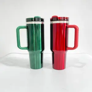 20pcs USA Warehouse 40oz Red Green Metallic Paint Sublimation Laser Engraving Christmas Colors Quencher Tumblers