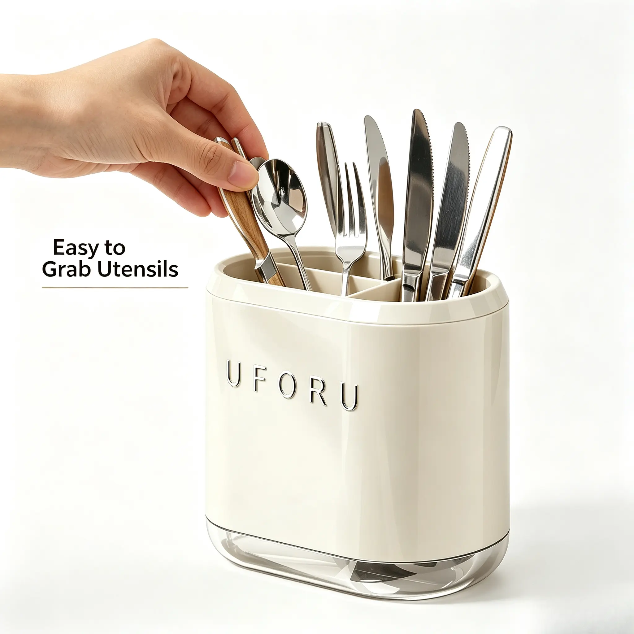 Modern Minimalist Water-Resistant Plastic Home Kitchenware Organizer, Glossy No-Drill Multi-Compartment Kitchen Wall Rack with Removable Drip Tray, Dual-Use Countertop-Hanging Storage for Chopsticks, Spoons, Knives, Foldable Accessory