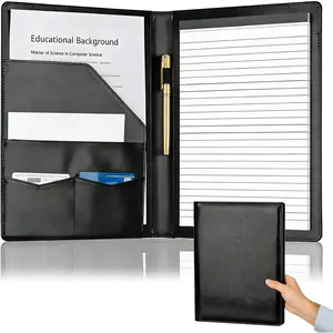 Padfolio Portfolio Binder, Faux Leather Folder, Resume Interview Legal Document Organizer, Letter Sized Writing Pad w/Business Card Holder, A4 Professional Folio for Office Conference (Black)