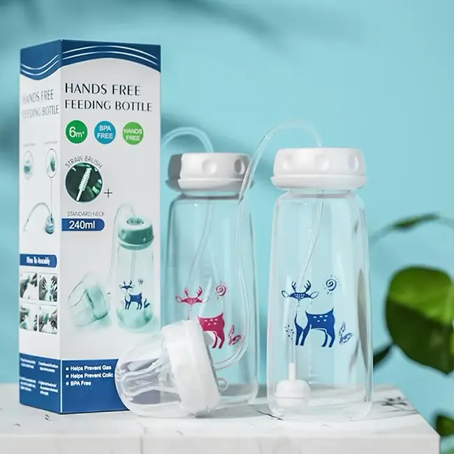 240ml BPA-Free Baby Feeding Bottle with Gravity Ball Straw, 360° Leakproof Silicone PP Milk Bottle, Anti-Colic Anti-Bloating Infant Drinking Bottle for Newborns, Babies & Toddlers