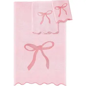 3 count  Bow Bathroom Towel Set Scalloped Fingertip Towels Decorative  Towel Set Embroidery   Bath Hand Towels Absorbent Soft Preppy Bath Decor for Kitchen Bathroom