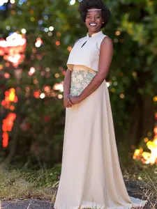 Ndiritzy Two Piece Beach Wedding Dress. Satin Crop Top and high waisted cream Couture skirt. Elegant Evening wear