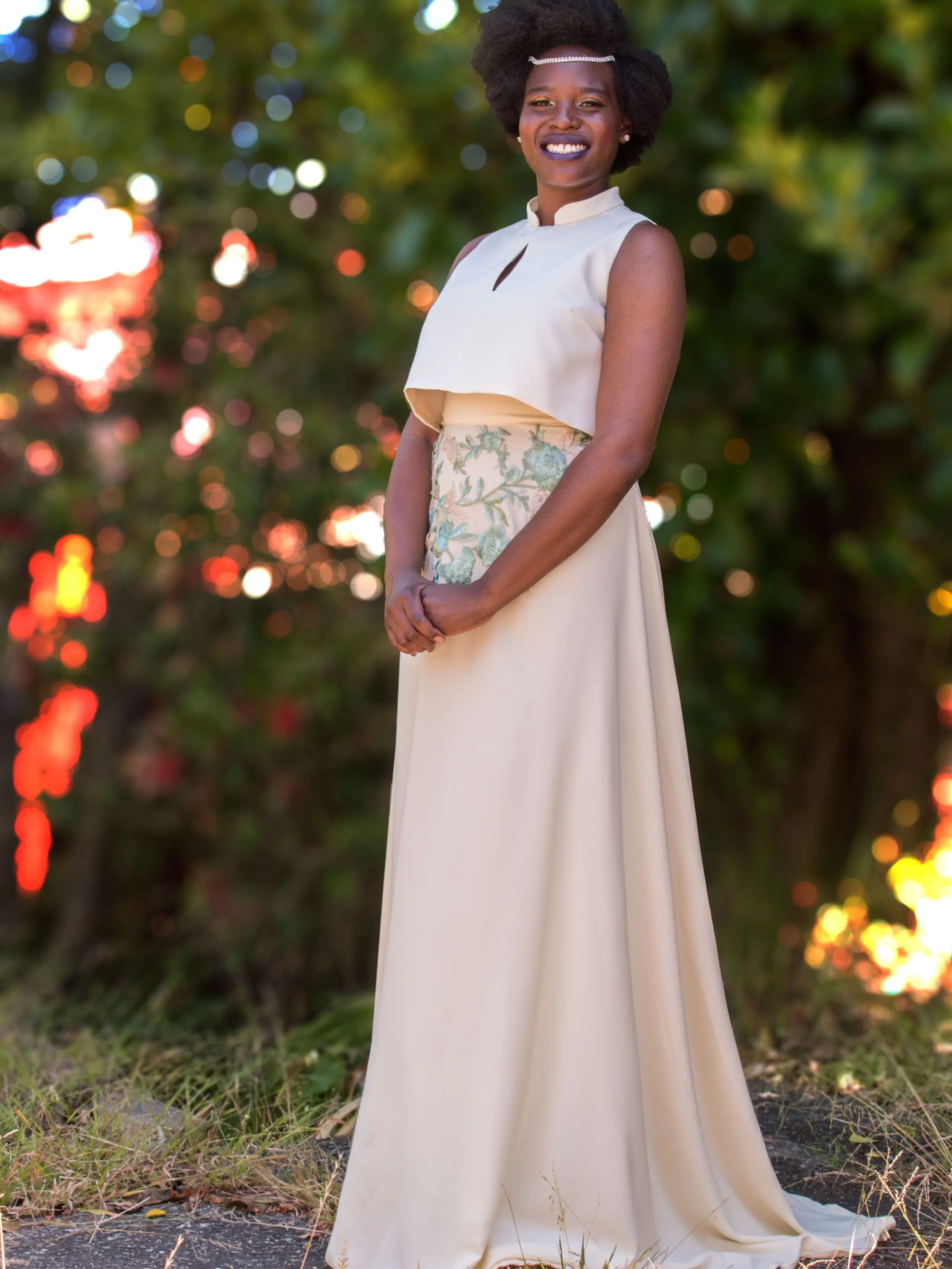 Ndiritzy Two Piece Beach Wedding Dress. Satin Crop Top and high waisted cream Couture skirt. Elegant Evening wear