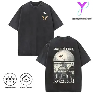 Washed T-shirt Palestine Freedom Vintage Oversized Tee Double-Sided Washed Heavy Cotton Shirt with Hope & Solidarity Graphic Retro Streetwear Limited Drop Snowman Chill Out T-shirt for Men Women Youth