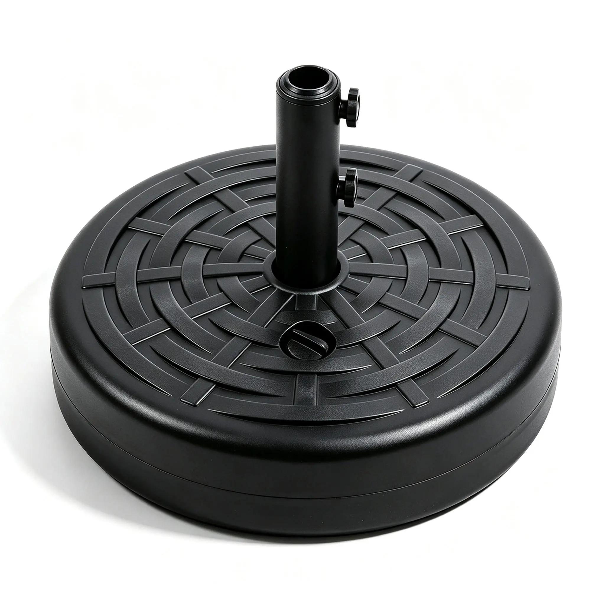 Heavy Duty Round Umbrella Base, Water/Sand Fillable, 50 lbs Capacity, Black | Heavy Duty Fillable Round Umbrella Base Stand with Steel Holder, 18" Wide & 50lbs Capacity for Outdoor, Patio & Garden