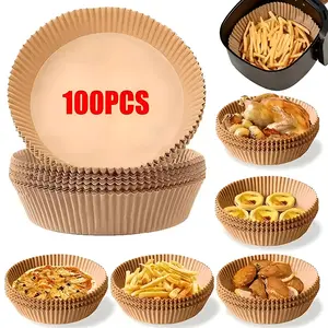 High-quality air fryer liners, 100 sheets, square/round, suitable for 2–8 quart air fryers, ideal for frying, cooking, grilling, and microwave use, Air Fryer Accessories