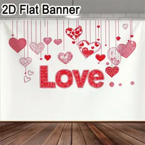 2D flat banner, 1pcRed Love & Hearts Backdrop, Romantic Valentine's Day Decor for Instagram Videos, Festive Heart String Hanging Decorations for Date Night or Party