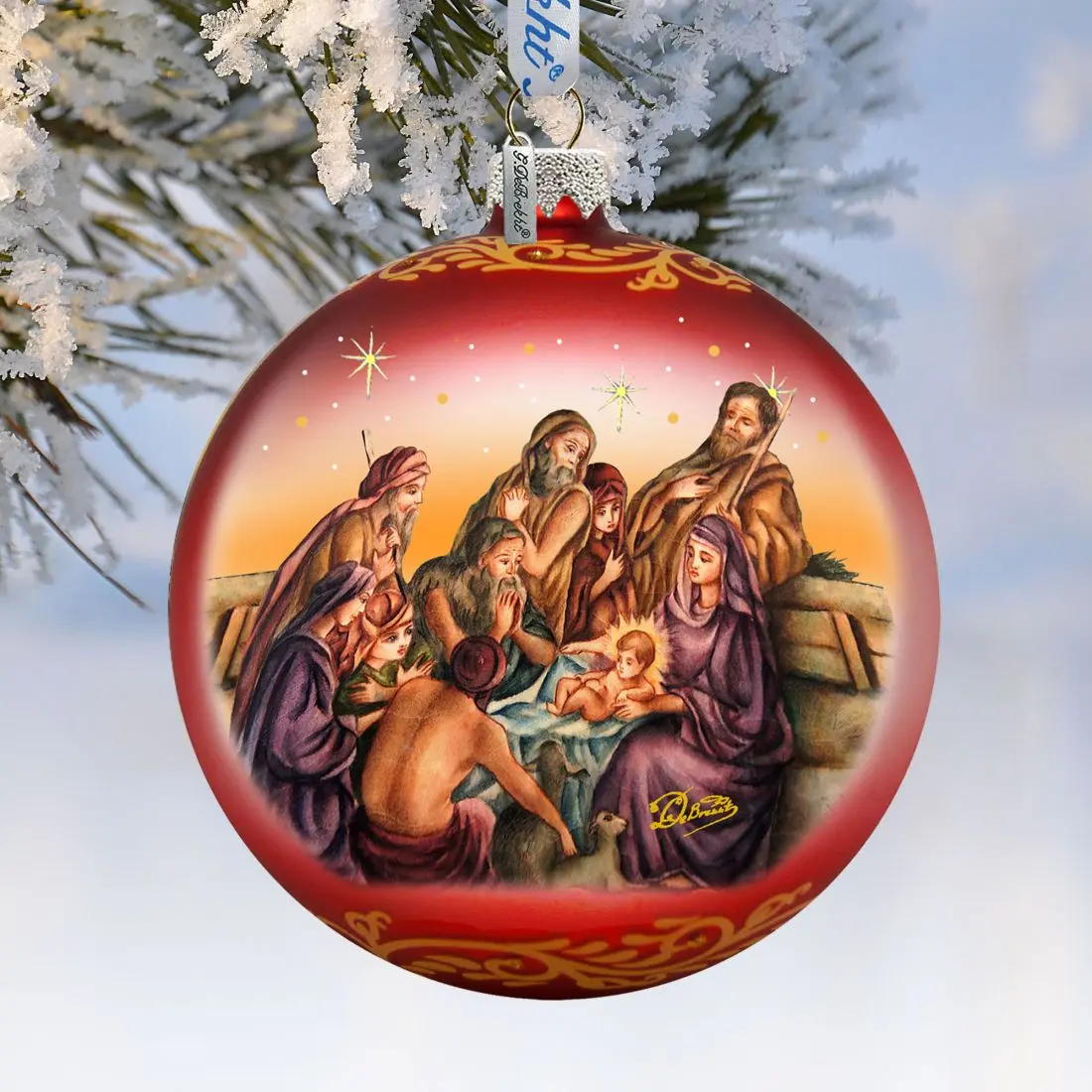 G.DeBrekht 73881R 5 x 5.5 in. Nostalgic Family Nativity Glass Ornaments