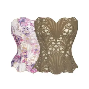 [50%+OFF Today]Women's Random Pattern Lace Up Shapewear Tube Top, Elegant Contrast Lace Corset Top, Tummy Control Shapewear for Women