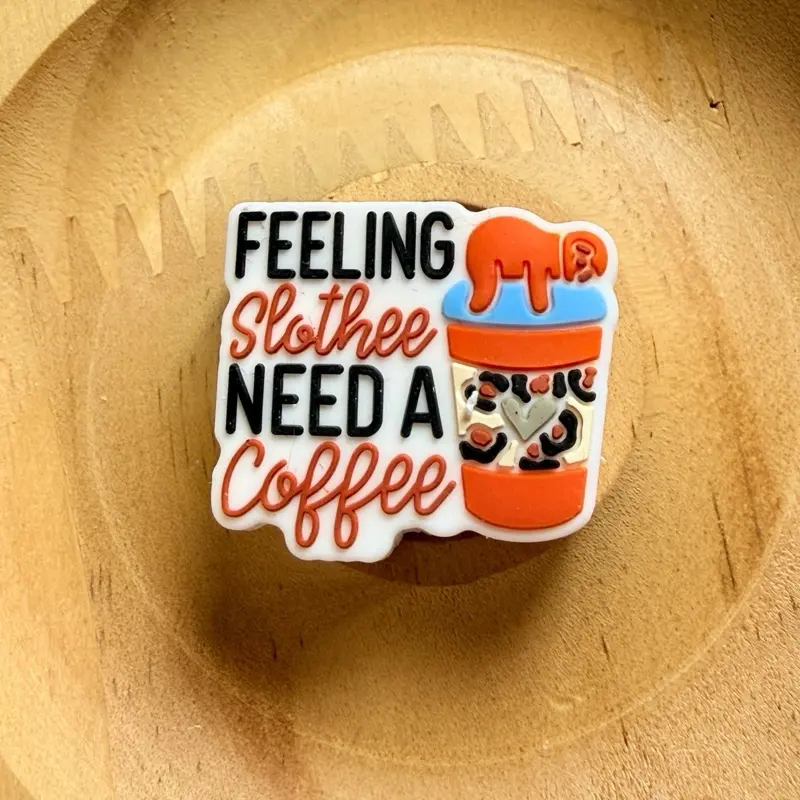 Feeling Slothee Need A Coffee 2D Silicone Focal Bead (1 pc), Diy Beads, Bag Charm
