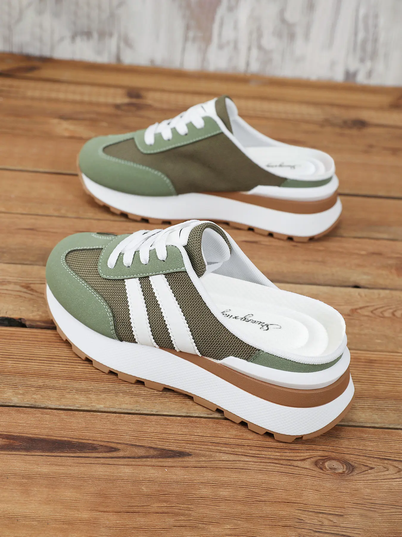 New Summer Autumn Women's Casual Outdoor Shoes, Thick Sole Comfortable Mesh Breathable, Height Increase 6.5cm, Party Slip-On Sandals, Walking Shoes, Breathable Mesh Thick Soled Mules