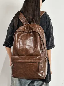 2025 Fashion Casual New Style PU Backpack, Student Travel Bag, Cross-Border Niche Design, Commuter Large-Capacity Retro Soft Leather Backpack, Minimalist Travel Bag, Trendy Backpack, Durable Backpack