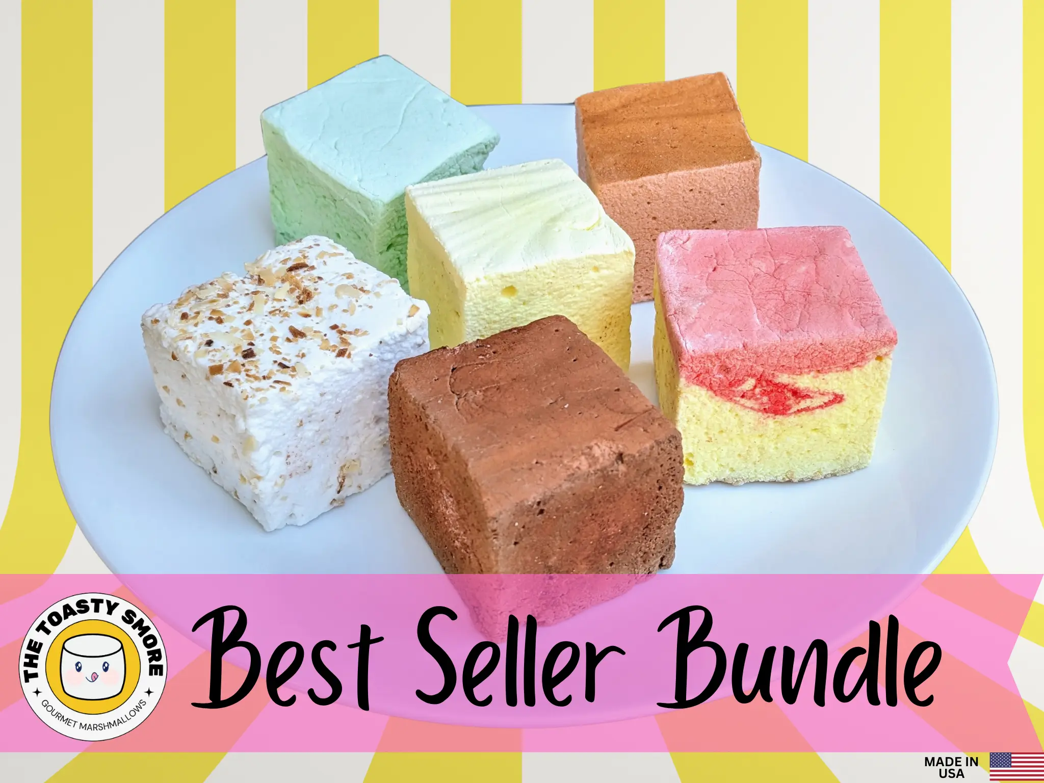 Mixed Gourmet Marshmallow Bundle 6 Variety Pack with Hot Chocolate, Butter Vanilla, Strawberries & Cream & More Made in USA candy bag Sweet Coconut