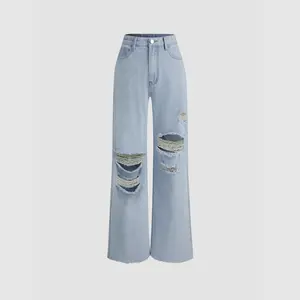 Cider [12 colors, size 0-26] Mid Rise Ripped Straight Leg Jeans