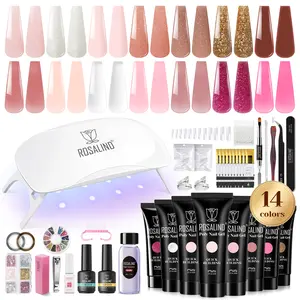 ROSALIND Poly Nail Gel Kit With UV Light—14 x 10ml Quickly Builder Gel Polish+Base Coat Top Coat+Professional Tool Set,Must-Have Acrylic Alternative for Nail Extension,salon Nails at Hom