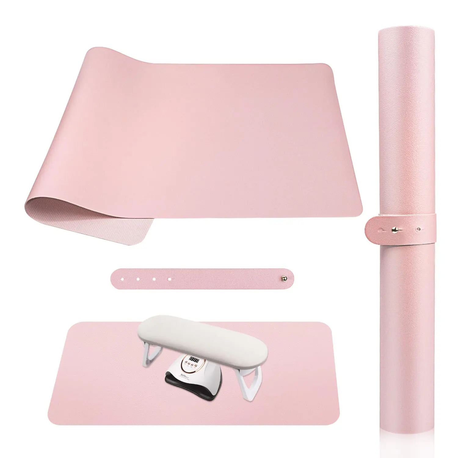 Nail Art Table Mat, (MAT ONLY) Soft Microfiber PU Leather Nail Hand Rest for Nail Arm Rest Cushion, Foldable Nail Art Rest Pillow Manicure Pad Desk Mat - Pink Salon Acrylic Polish Storage Water Proof Cutics