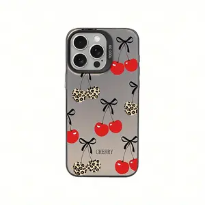 Leopard Print Cherry Pattern Case for iPhone 17 16 Pro Max 15 Plus 14 13 12 11  Air XR XS Shockproof Anti-Scratch Durable PC Back Protective Cellphone Cover Valentine Gift For Girls and Women