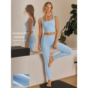 GLOWMODE 26" FeatherFit™-Ribbed No Front Seam Side Pockets High-Rise Waist Leggings Low Impact Yoga Pilates Studio Daily Casual Wear