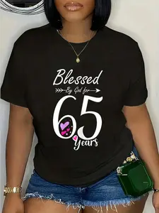 100% Cotton 65th Birthday Gift and Blessed for 65 Years Birthday T-Shirt