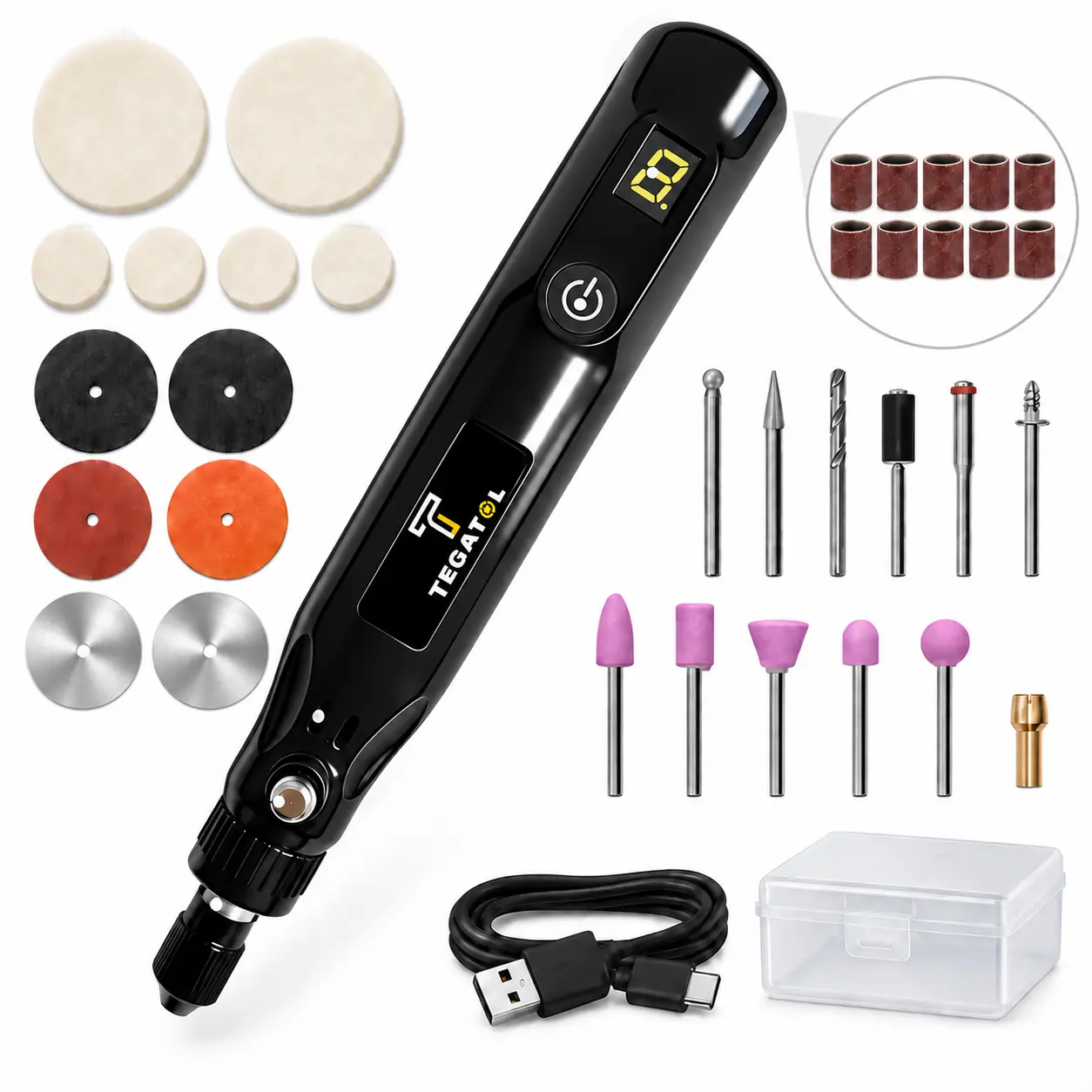 Cordless Rotary Tool Kit with Digital Display, Rechargeable Mini Grinder for Engraving, Sanding, Polishing, Grinding and DIY Crafts