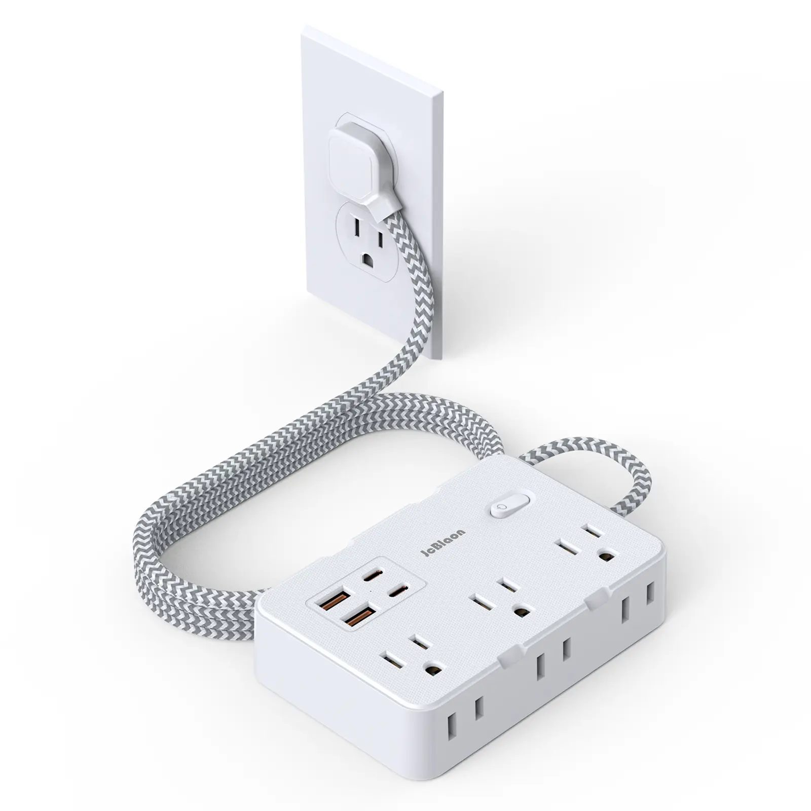 Extension Cord 5 Ft, Flat Plug Power Strip with 6 Outlets with 4 USB Ports(2 USB C),  Multi Outlet Wall Plug for Dorm Room Essentials wall plug