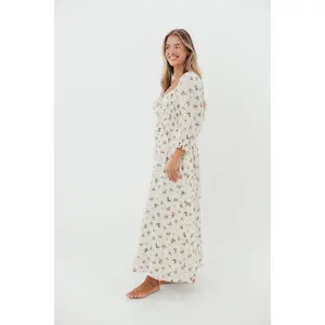 Cecilia 100% Cotton Smocked Maxi Dress in Cream (Lined) - Bump Friendly