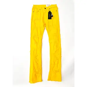 Men's Evolution Yellow Stacked Cargo Jeans - Pocket Design, Male Jeans Bottoms Trouser