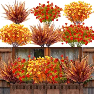 20 Bundles Artificial Fall Flowers for Outdoors Fall Decorations - UV Resistant Fake Mums Faux Fall Plants Plastic Flowers for Garden Porch Fireplace Patio Home Indoor Autumn Fall Thanksgiving Decor