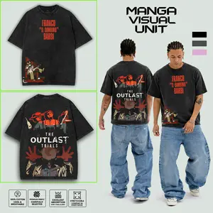 The Outlast Trials Franco Barbi Washed T-Shirt, Video Games, Horror Vintage Shirt, Game Fan, Streetwear Tops Black Fabric Menswear