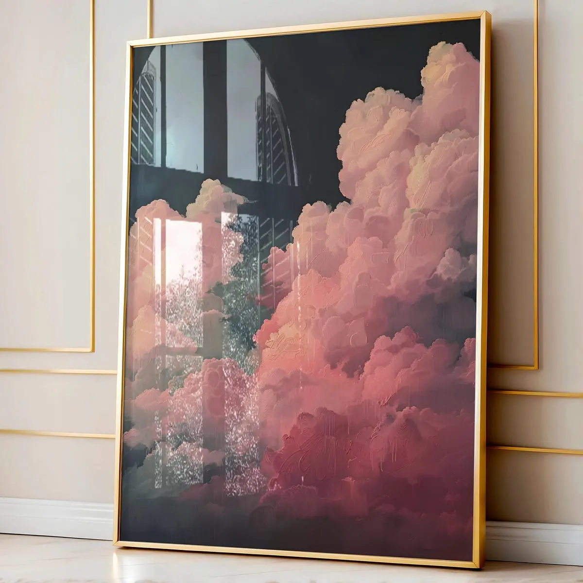 Cloudy Sky Wall Art – Dark Academia & Cottagecore Moody Pink Clouds Print, Vintage Aesthetic Home Decor, Gallery Wall Art, Unframed