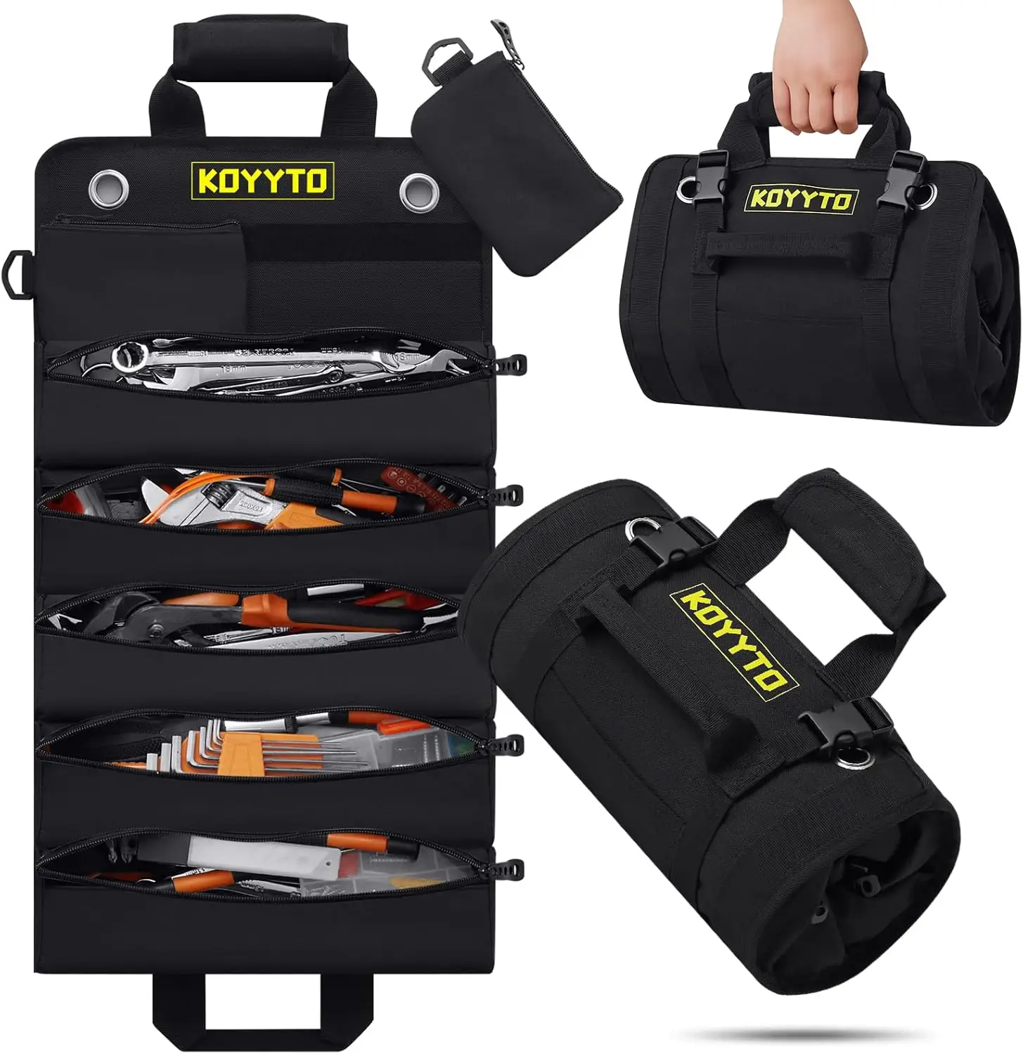 Gift for Men,Premium Roll Up Tool Bag,Heavy Duty Small Tool Bag Storage with W/Detachable Pouches,Waterproof Oxford Cloth,Tool Roll Organizer For Moto