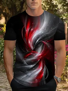 Men's 3D Swirl Pattern T-Shirt, Casual Dining Top, Lightweight Durable, Breathable Material, Fashion Comfortable Shirt