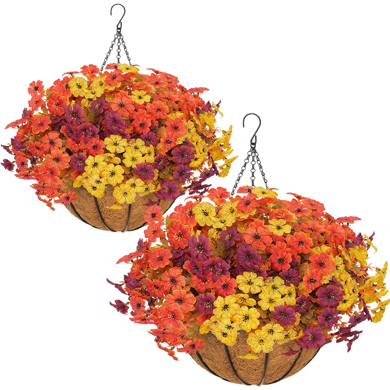 2Pcs Fall Tricolor Daisy Hanging Baskets