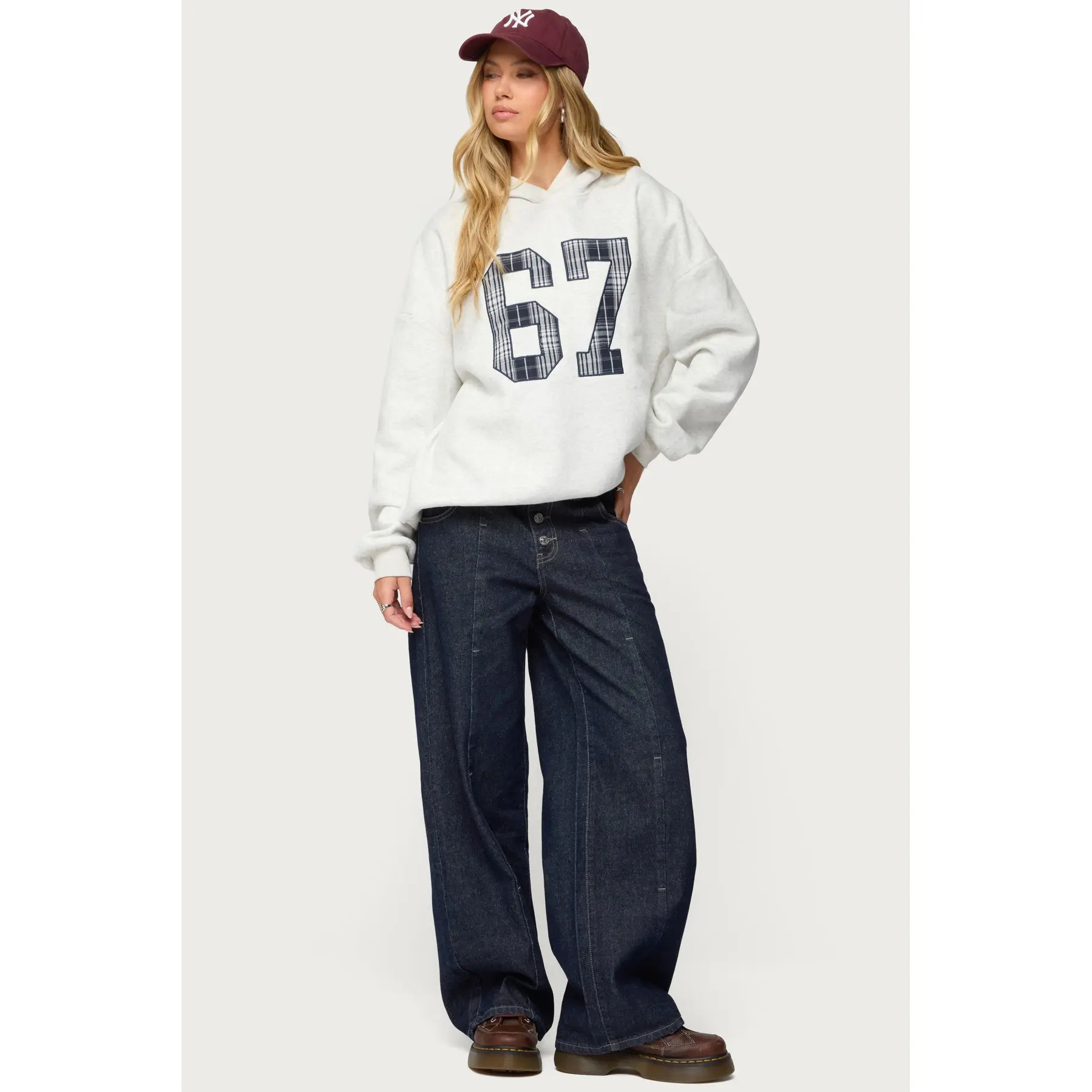 Polley Button Up Low Rise Baggy Jeans