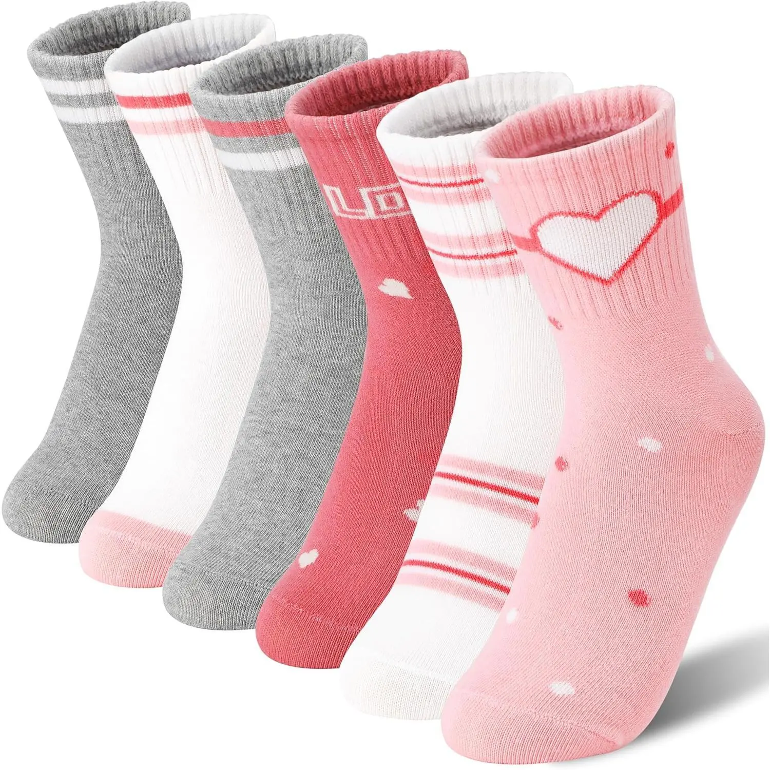 KF5-SK01  6 Pairs Girls Kids Socks Athletic Sport Basketball Cotton Soft Crew Breathable Socks for Outdoor