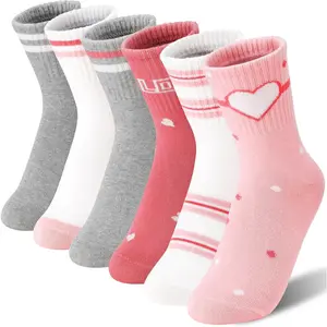 KF5-SK01  6 Pairs Girls Kids Socks Athletic Sport Basketball Cotton Soft Crew Breathable Socks for Outdoor