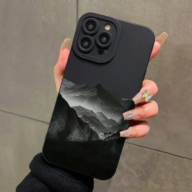 Black Mountain INS Design Phone Case For Xiaomi Poco X7 X6 X5 X3 F5 F6 F7 M6 Pro Shockproof Matte Soft TPU Silicone Bumper Cover