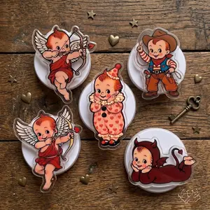 Vintage Kewpie Style Acrylic Phone Grip, Coquette Aesthetic Baby Doll Phone Stand & Holder, Cute Cowboy & Jester Mobile Accessory, Trendy Girly Gift