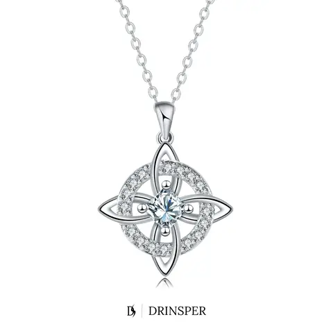 DRINSPER Women's Boho Hecate Celtic Witches Knot Cross Birthstone Accessory Necklace - Copper-Base Cubic Zirconia Silver-Plated Spiritual Pendant, 20" Chain Unique Female Casual Jewelry Personalized Gift