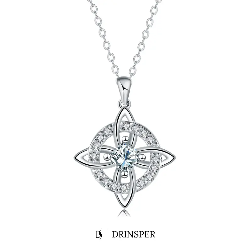 DRINSPER Women's Boho Hecate Celtic Witches Knot Cross Birthstone Accessory Necklace - Copper-Base Cubic Zirconia Silver-Plated Spiritual Pendant, 20" Chain Unique Female Casual Jewelry Personalized Gift