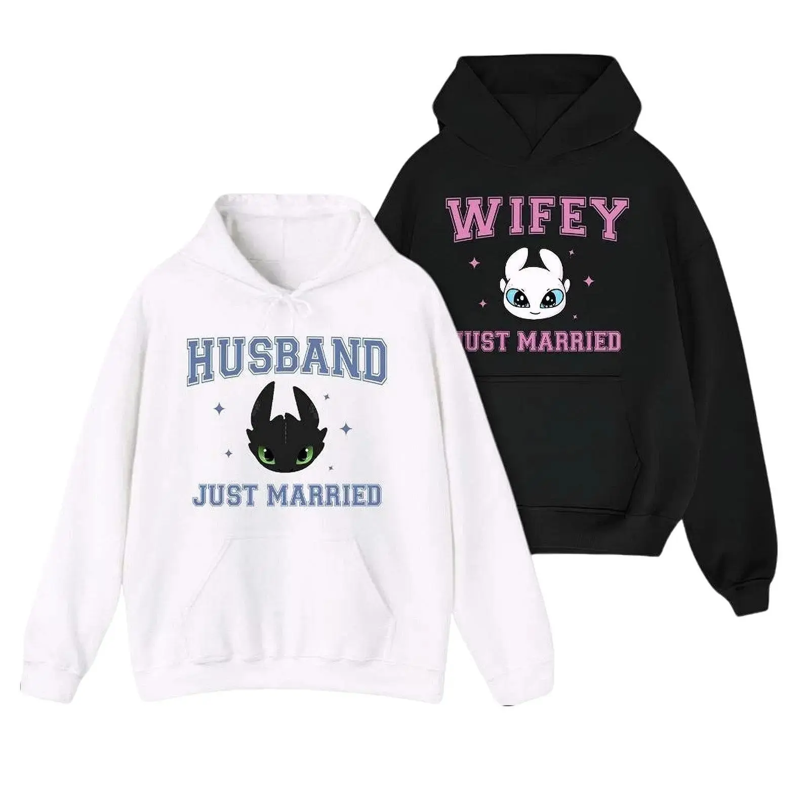 Women's How To Train Your Dragon Matching Couple Hoodie - Toothless & Light Fury Design, Casual Ootd Crew Neck, 50% Cotton-50% Polyester Normal Type, Valentine's Day Anniversary Gift For Couples, 50% 50/50 Cotton/Polyester