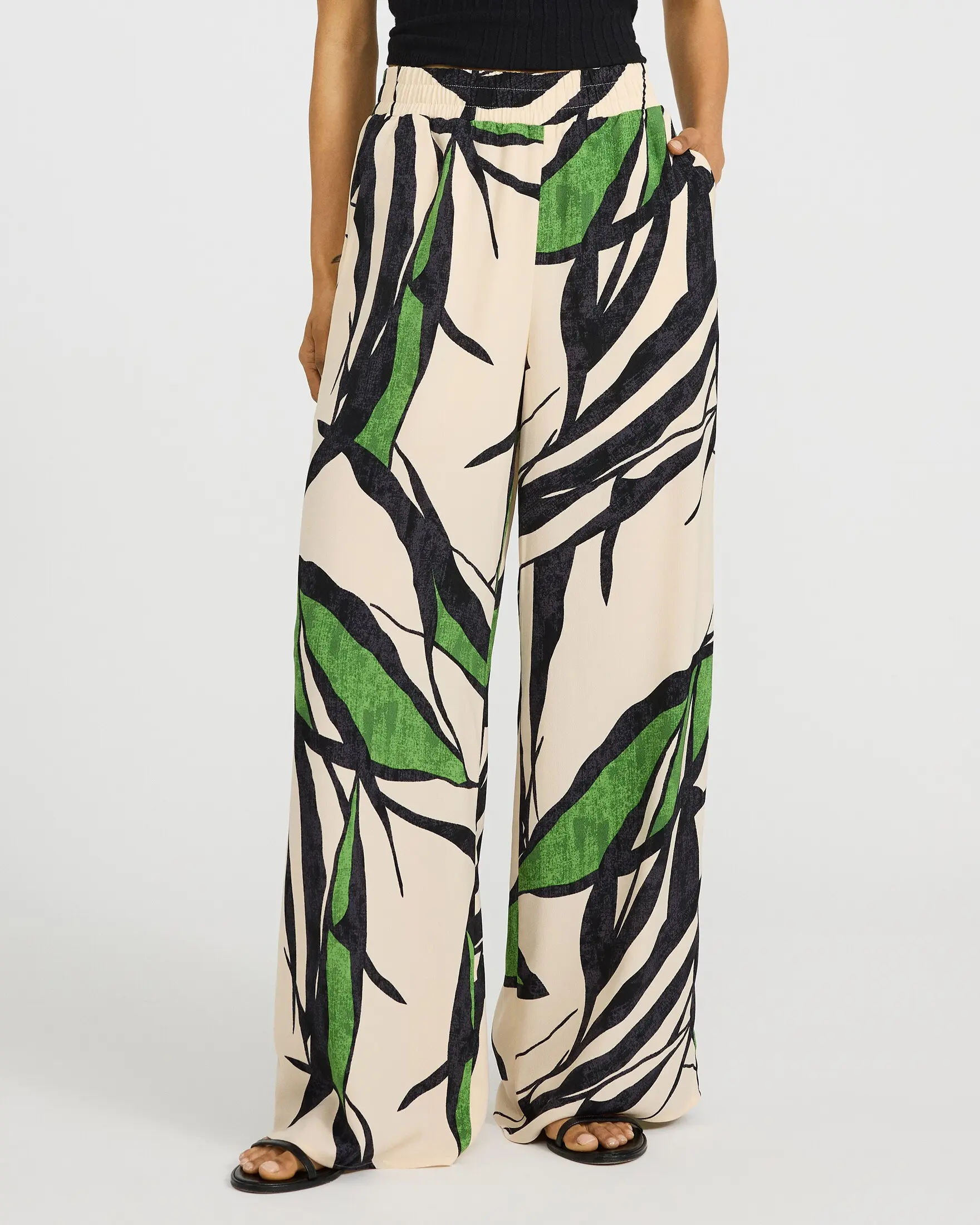 Express Printed High Waisted Pull On Wide Leg Pant