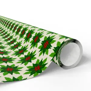 Green Poinsettia Pattern Wrapping Paper | Holiday Gift Wrap Roll