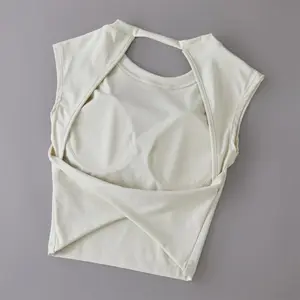 fitness clothes Yoga Short Sleeved Women's Fixed Chest Pad Sexy Backless Short Sports T-Shirt Sexy Yoga Tops Waist Slimming Fitness Vest Workout Activewear Volleyball Uniform
