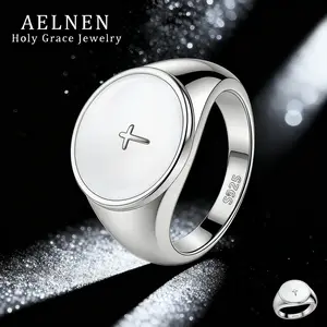 AELNEN Jewelry Devotional Prayer Seal Ring - Gradient Epoxy Cross Medallion Design simple luxury design permanent jewelry