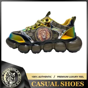 Men’s Luxury Lion Pattern Sneakers Chunky Sole Fashion Shoes Colorful Designer Style Streetwear Comfortable Casual Trend Shoes Daily Wear