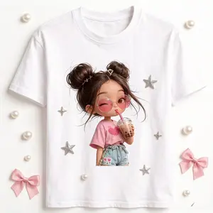 Cartoon Cute Printed Short Sleeve Round Neck T-Shirt Summer New Loose Fit for Women Medium Length Casual Japanese Fashionable Classic Cropped Daily Wear Fabric Top Womenswear Soft Style Tshirt Streetwear Cotton Crewneck Shortsleeve t shirts women