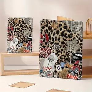 Newspaper leopard print pattern, with adjustable stand and pen slot, foldable anti-slip TPU protective case, suitable for Samsung, iPad mini, iPad Air, iPad Pro/iPad 10th generation, 11th generation and other series of iPad cases.