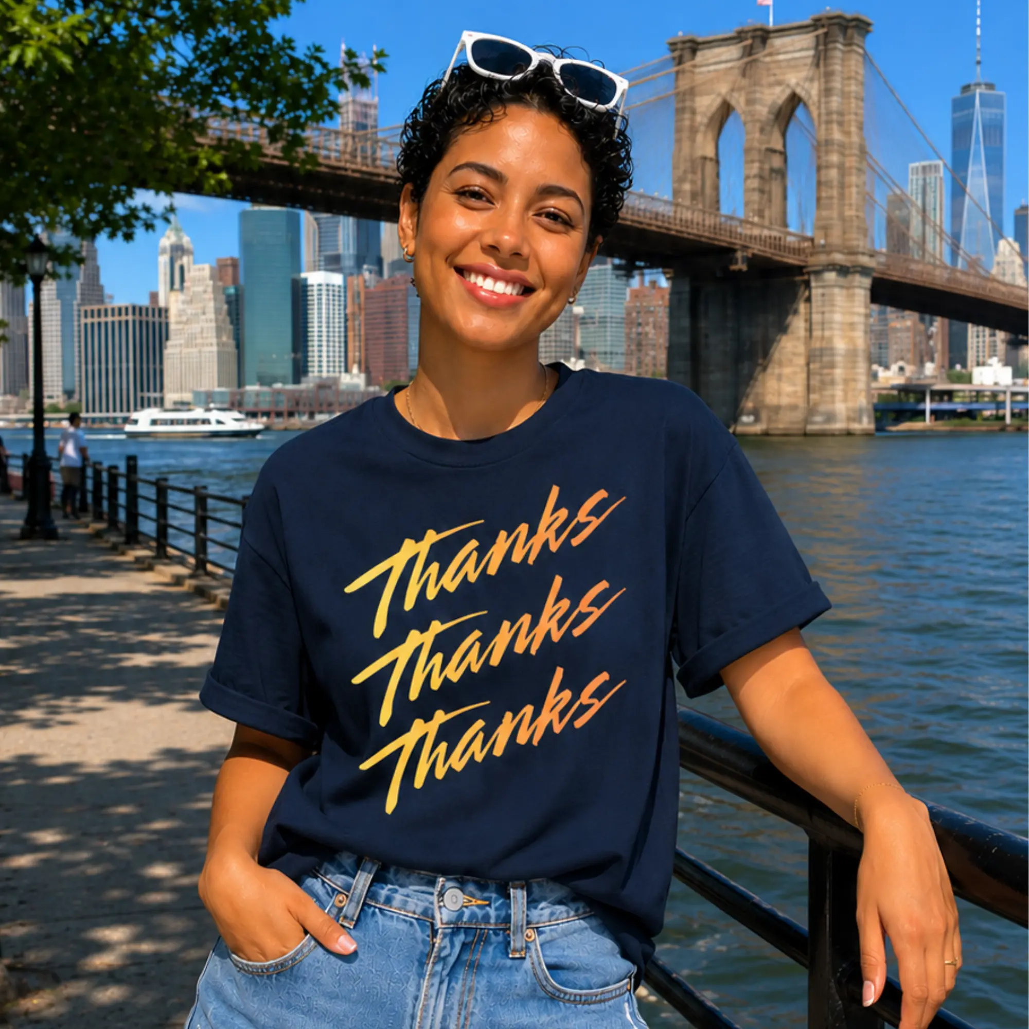 Womens Gratitude T Shirt, Thanks Thanks Thanks Graphic Tee, Positive Mindset Gift