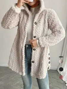 Women's Fall Winter Warm Fashion Hooded Cardigan Long Sleeve Outerwear, Casual Plain Design, Suitable for Daily, Campus, Leisure Gatherings